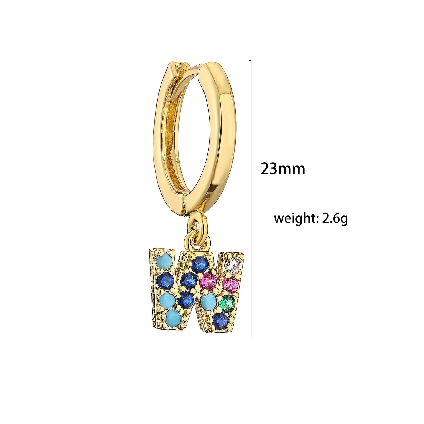 Colourful Cubic Zirconia Letter Charm Drop Hoop Earrings