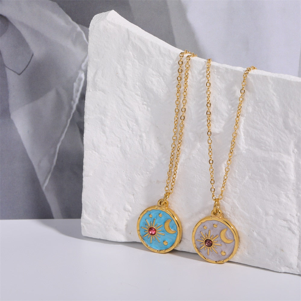 Crescent Moon Star Pendant Necklace