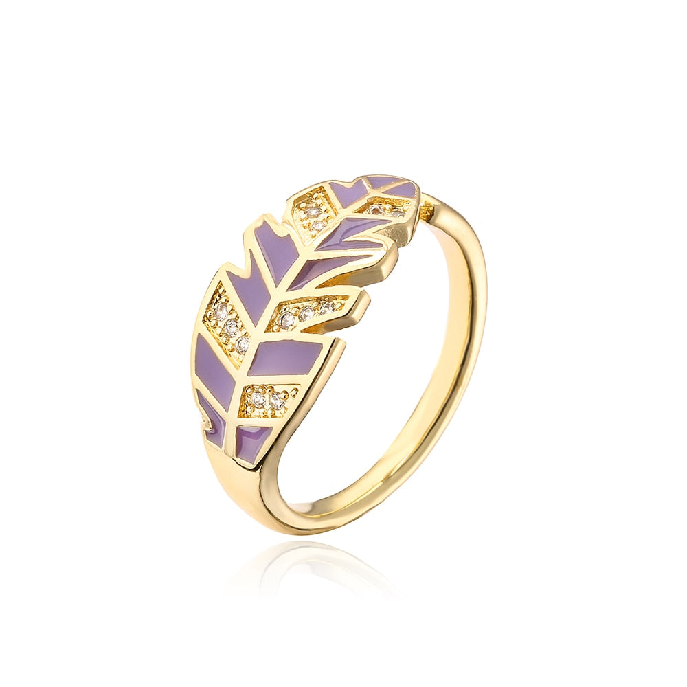 Enamel Zircon Feather Ring