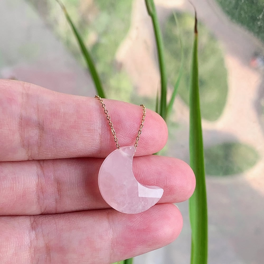 Minimalist Crystal Crescent Moon Pendant Necklace