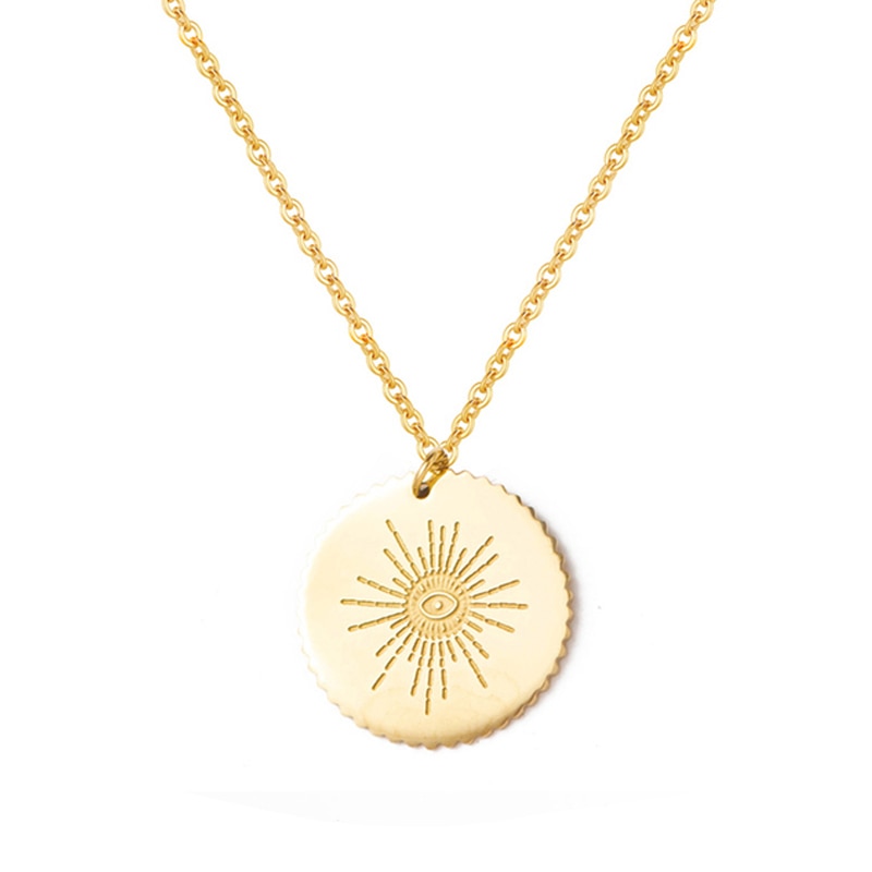 Sun Evil Eye Disc Pendant Necklace