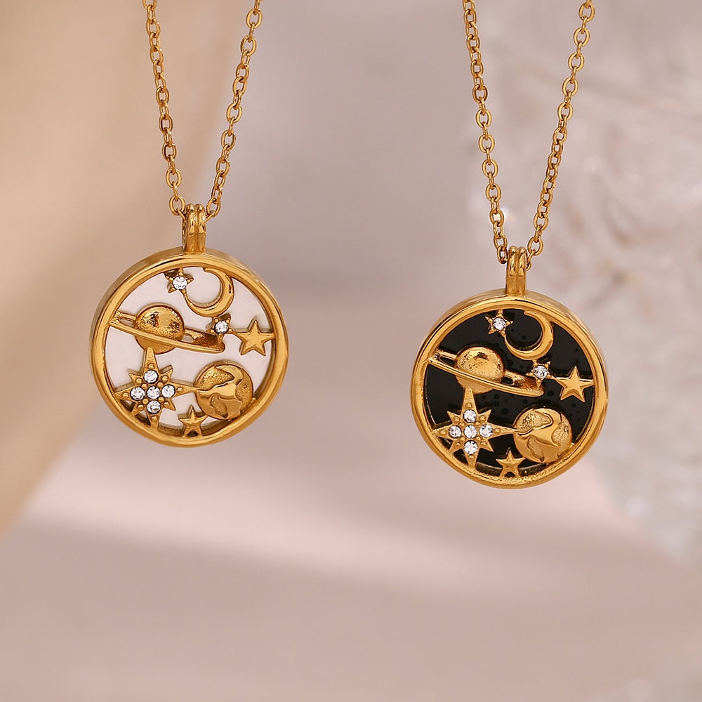 Round Disc Universe Pendant Necklace