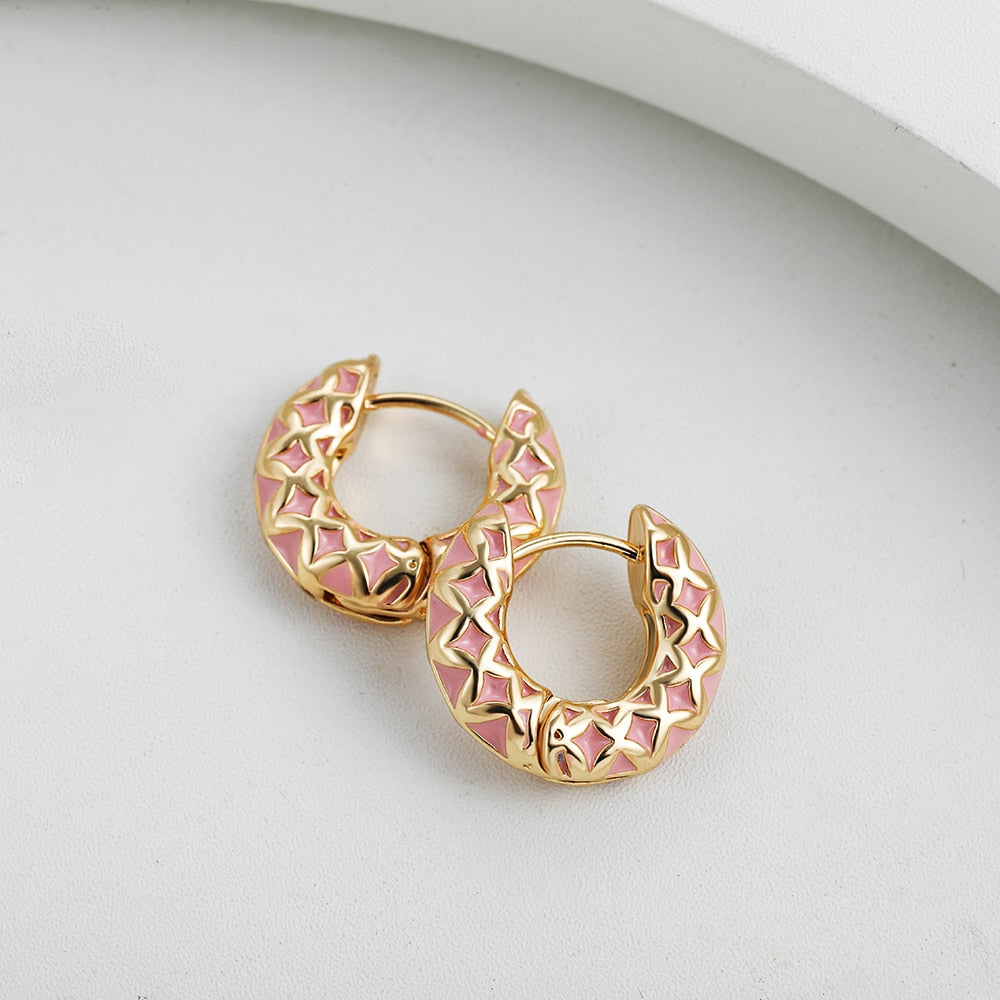 Colourful Enamel Geometric Hoop Earrings