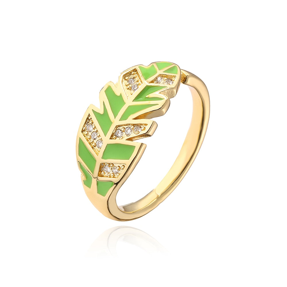 Enamel Zircon Feather Ring