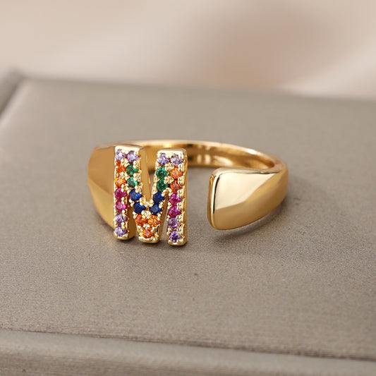 Rainbow Zircon Initial Ring