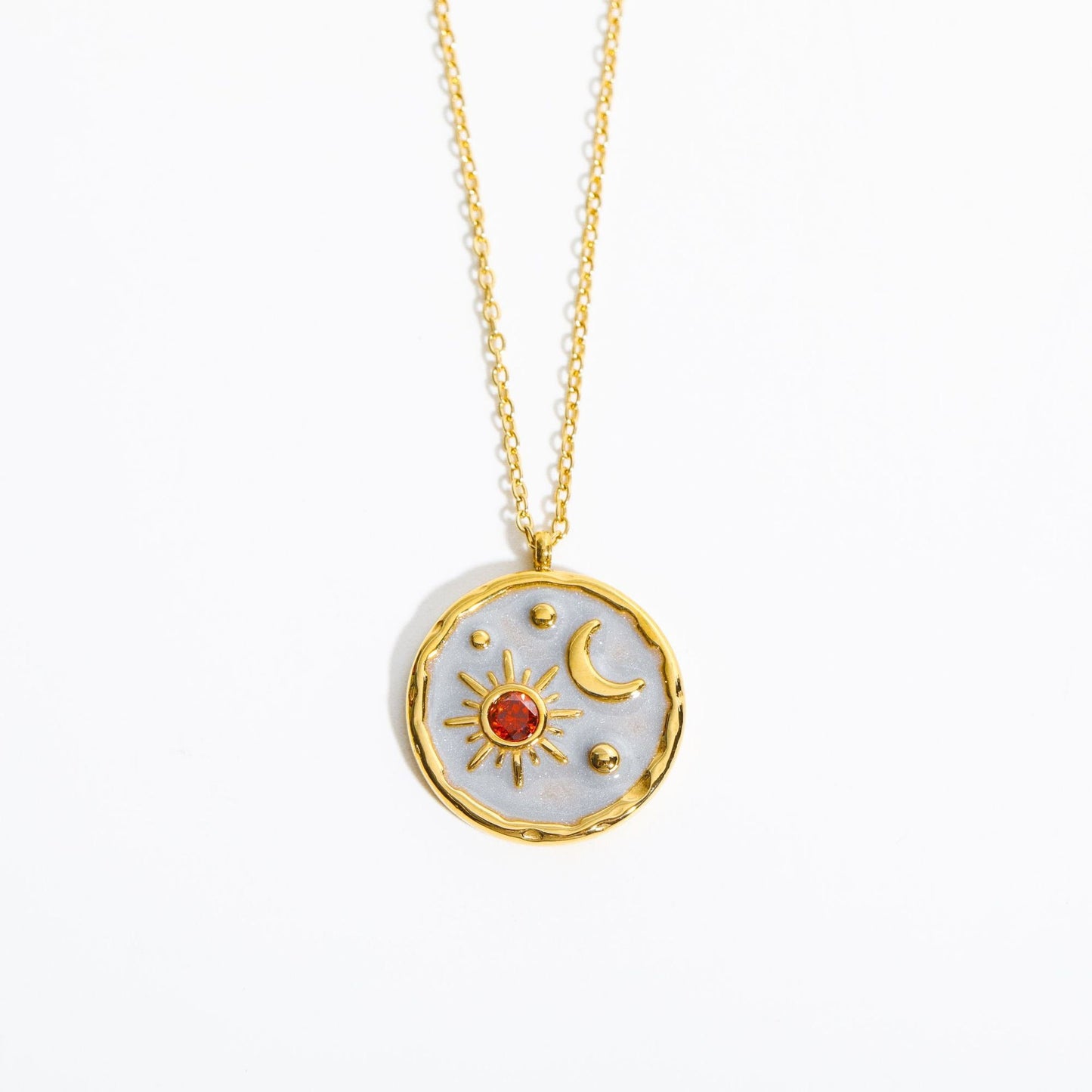 Vintage Moon Sun Birthstone Necklace