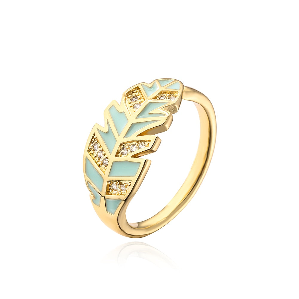 Enamel Zircon Feather Ring