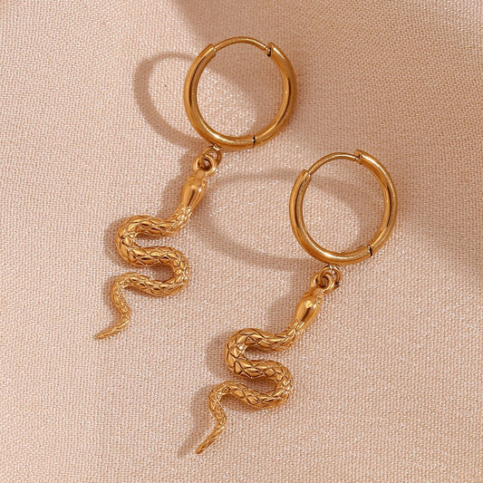 Snake Pendant Hoop Earrings