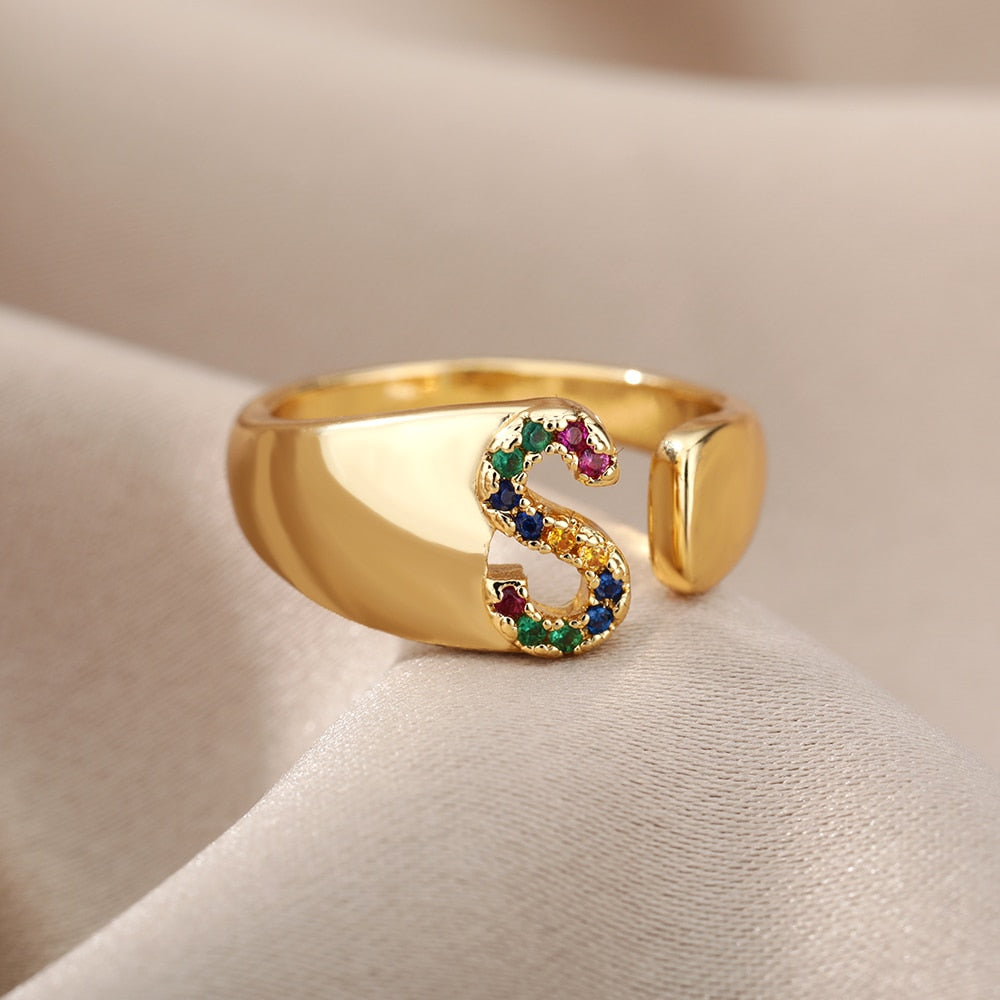 Rainbow Zircon Initial Ring