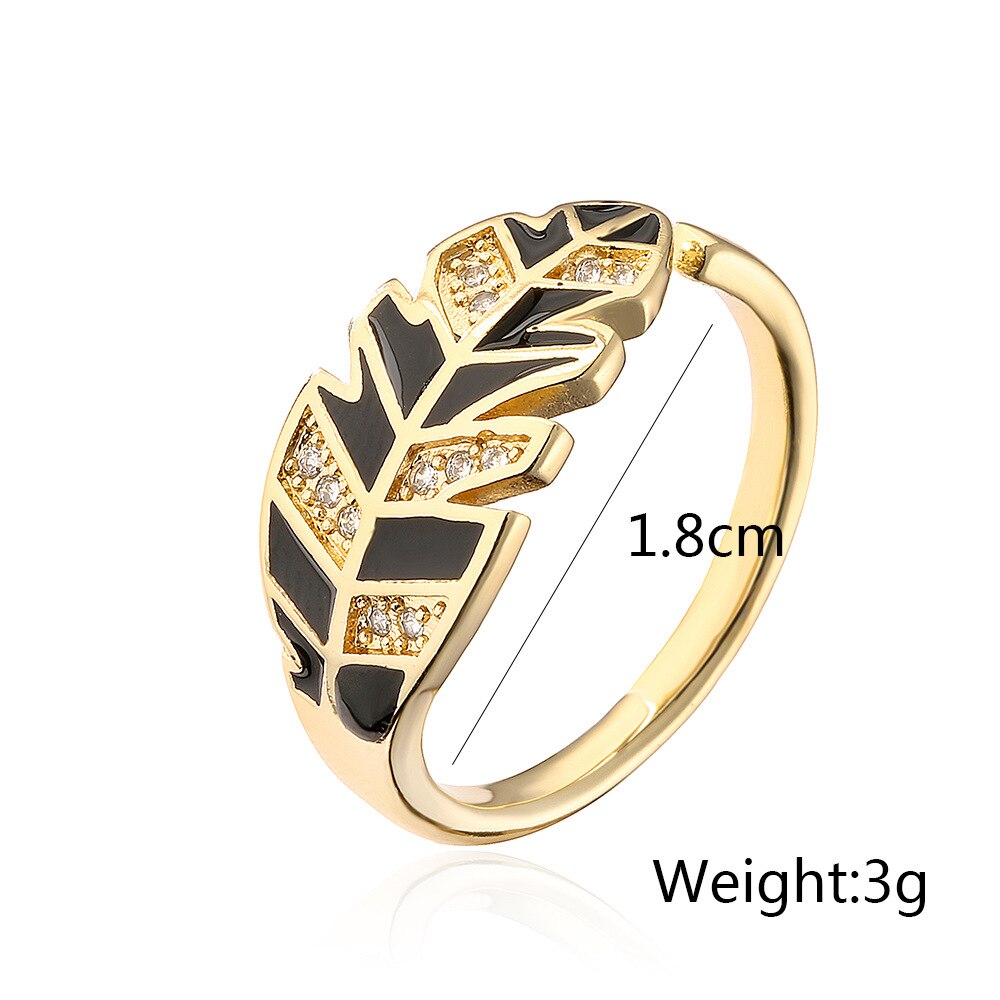 Enamel Zircon Feather Ring