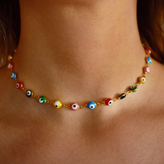 Dainty Enamel Evil Eye Choker Necklace