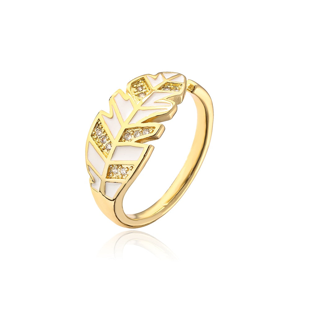 Enamel Zircon Feather Ring