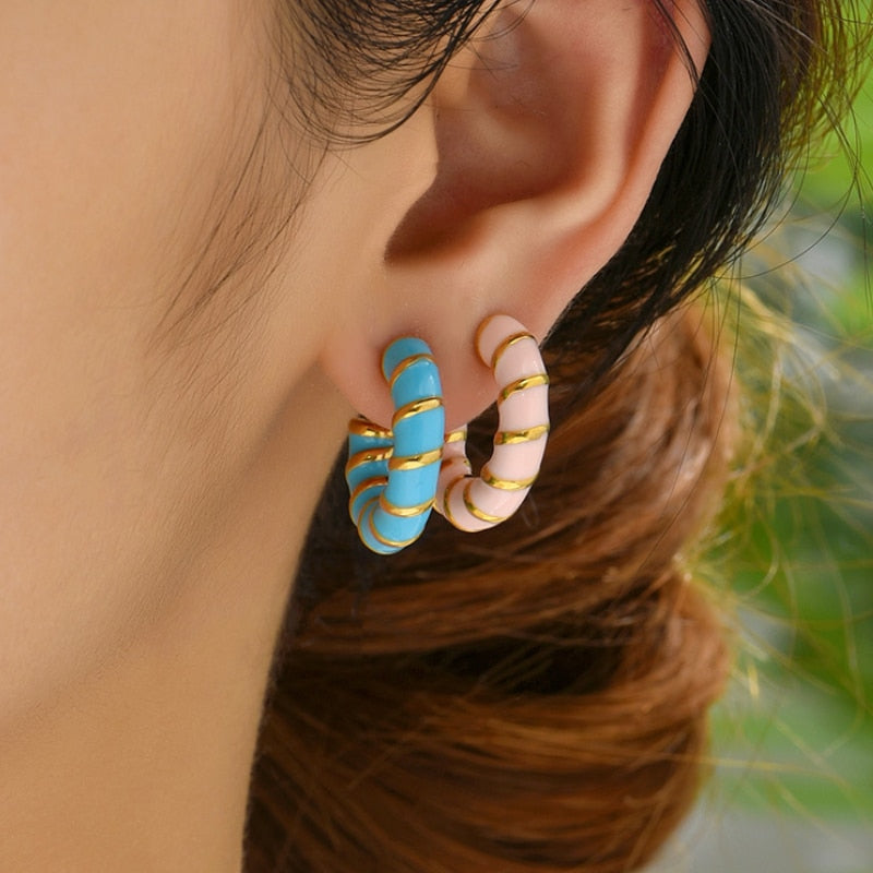 Bohemia Blue & Pink Twisted Hoops