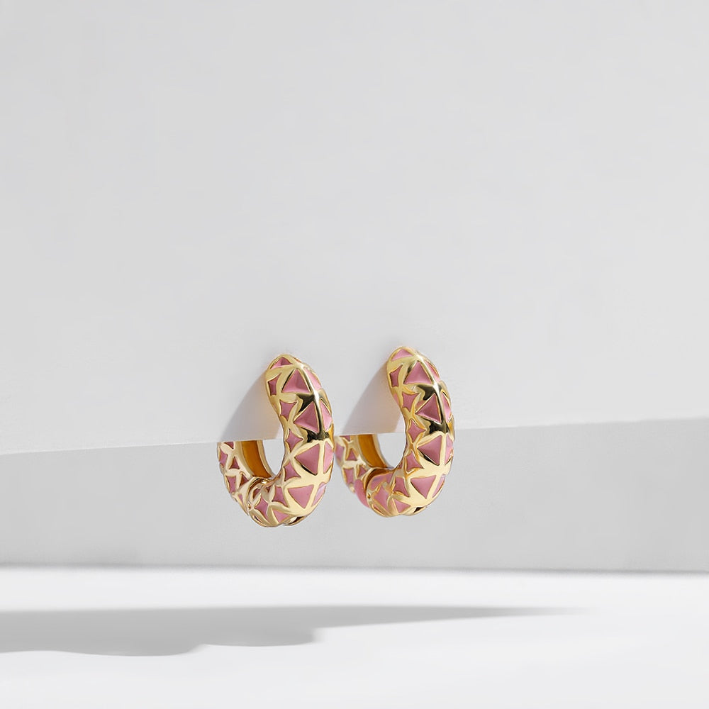 Colourful Enamel Geometric Hoop Earrings