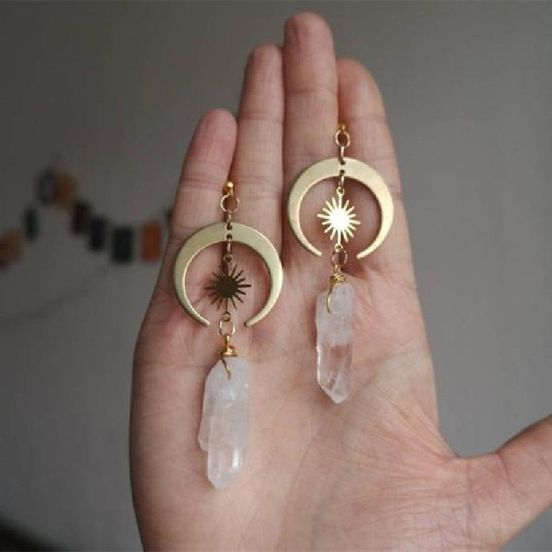 Tribal Sun Crescent Drop Earrings