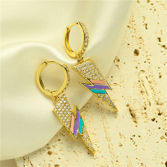 Zircon Retro Lightning Pendant Drop Earrings