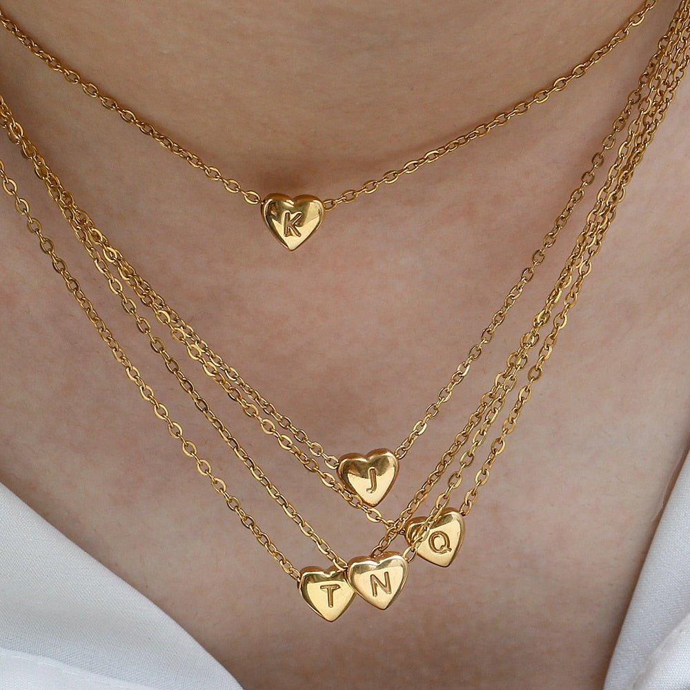 18k Gold Plated Mini Heart Letter Pendant Necklace