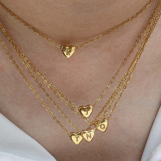 18k Gold Plated Mini Heart Letter Pendant Necklace