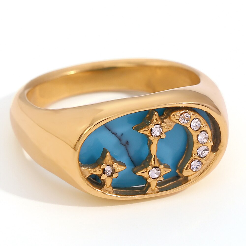 Moon & Stars Signet Ring