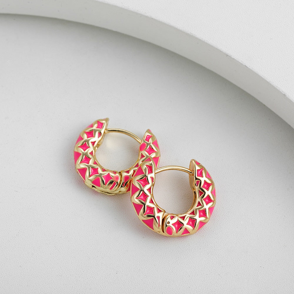 Colourful Enamel Geometric Hoop Earrings