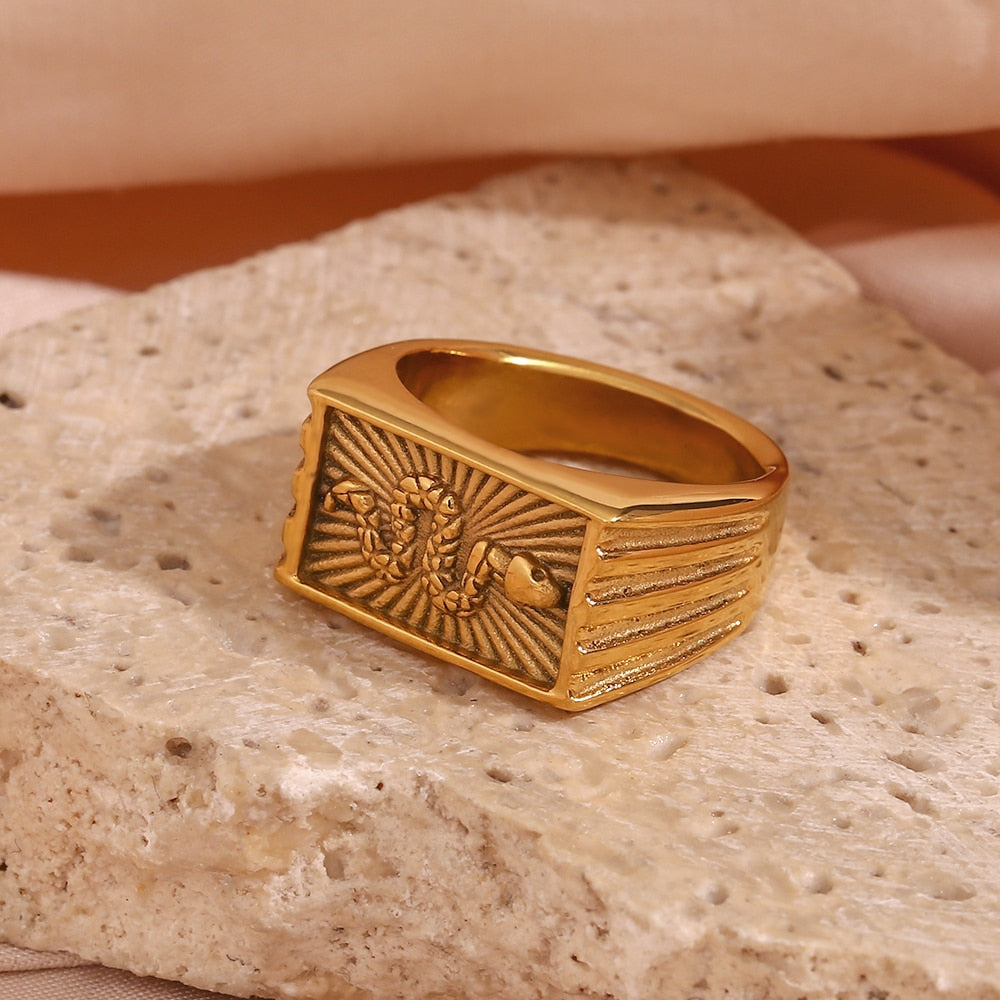 Snake Sunburst Signet Ring