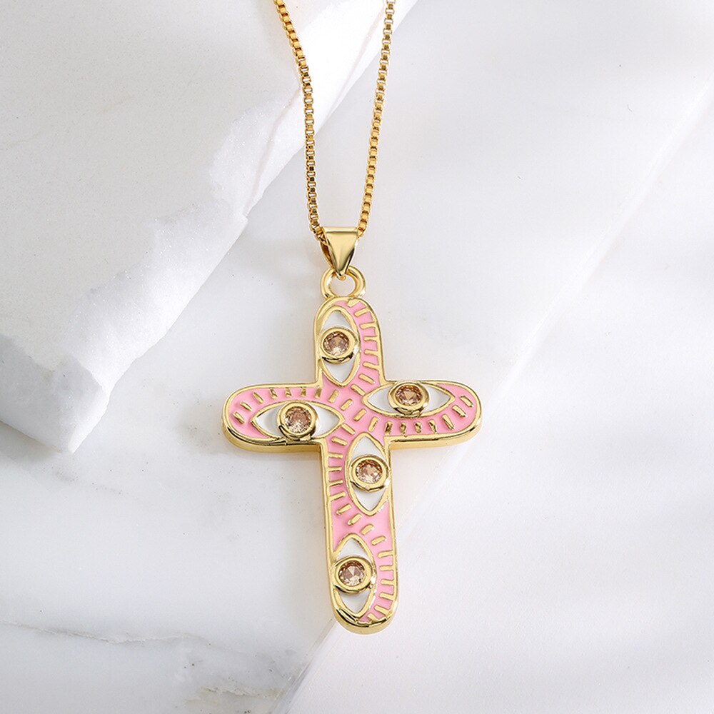 Enamel Evil Eye Cross Necklace