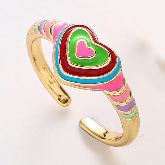 Geometric Enamel Heart Ring