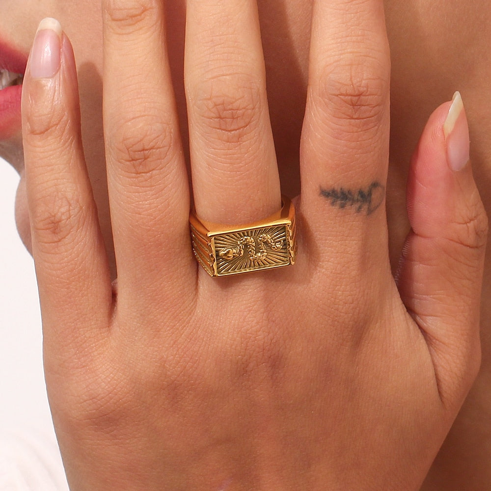 Snake Sunburst Signet Ring