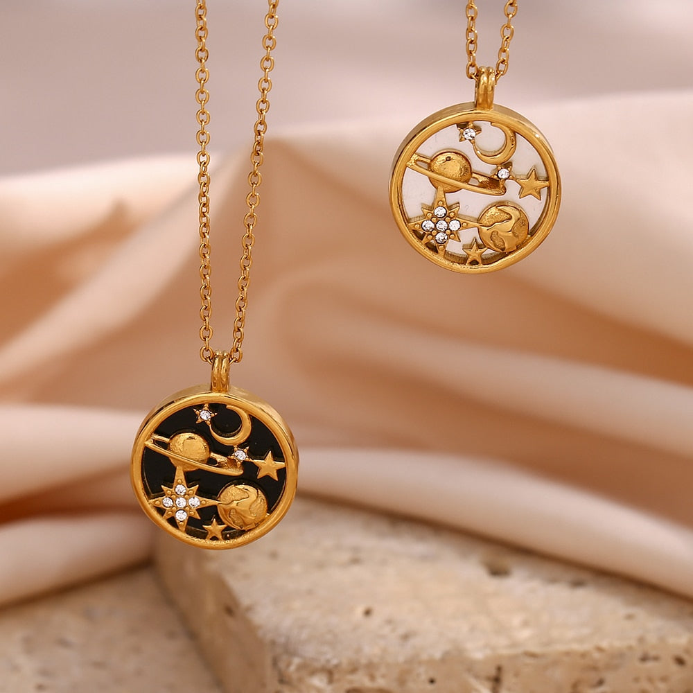 Round Disc Universe Pendant Necklace