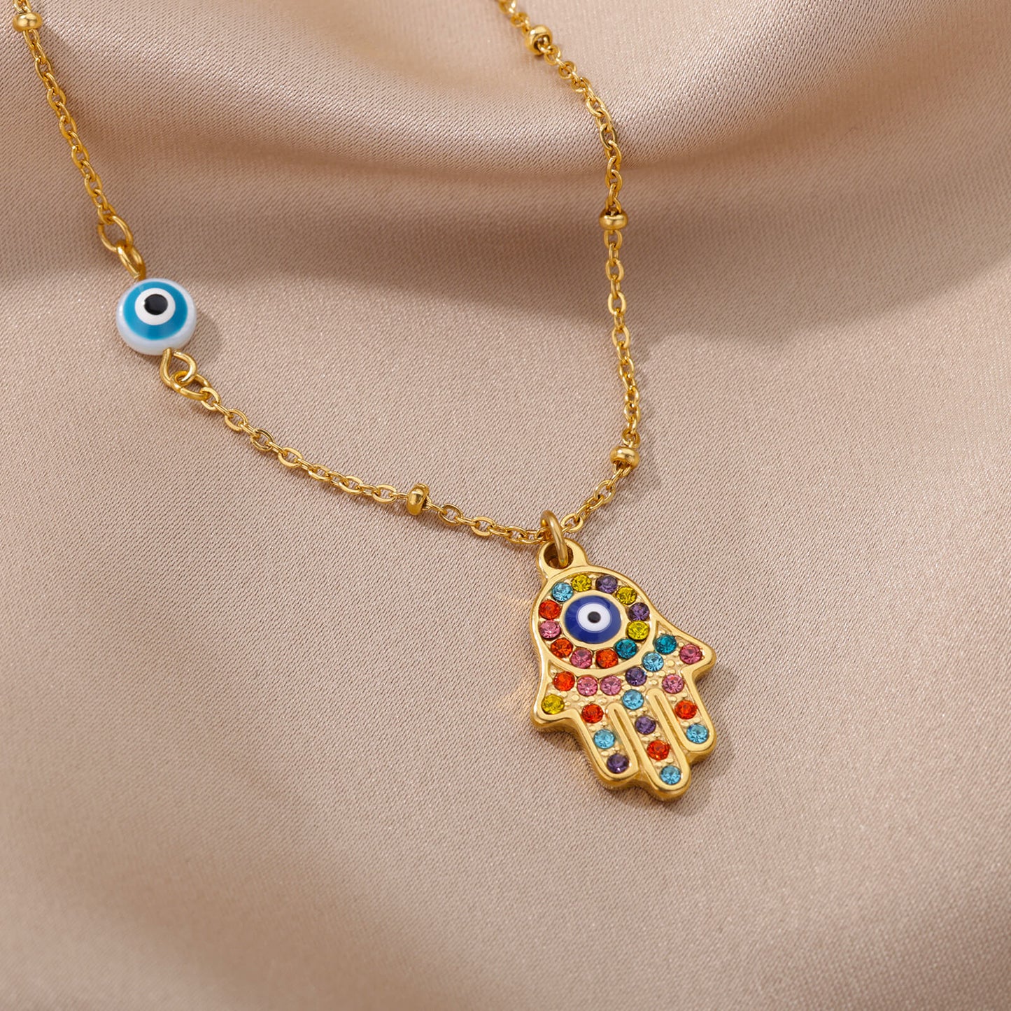 Colourful Hand of Fatima Necklace