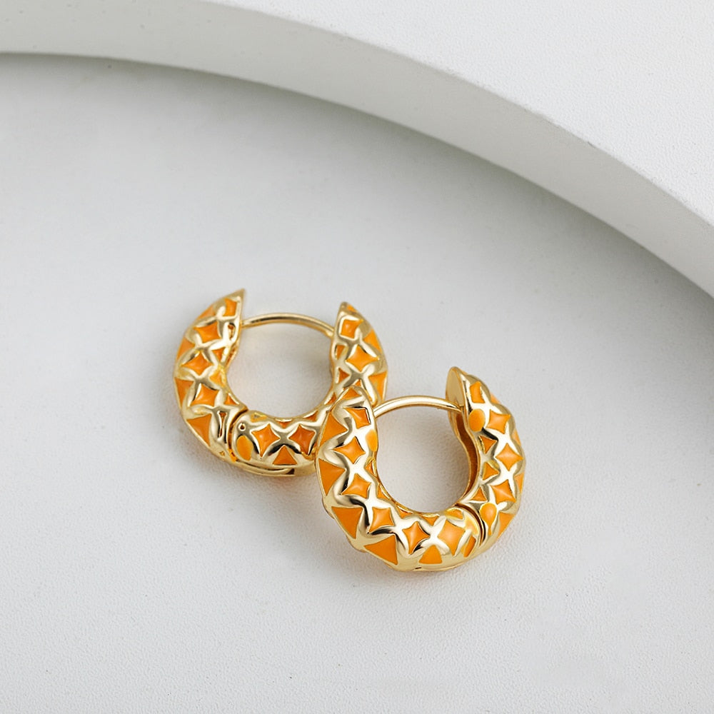 Colourful Enamel Geometric Hoop Earrings